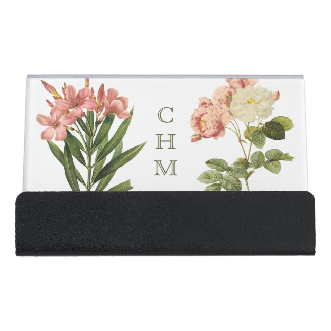 Vintage Flowers custom desk business card holder 2 (Front)