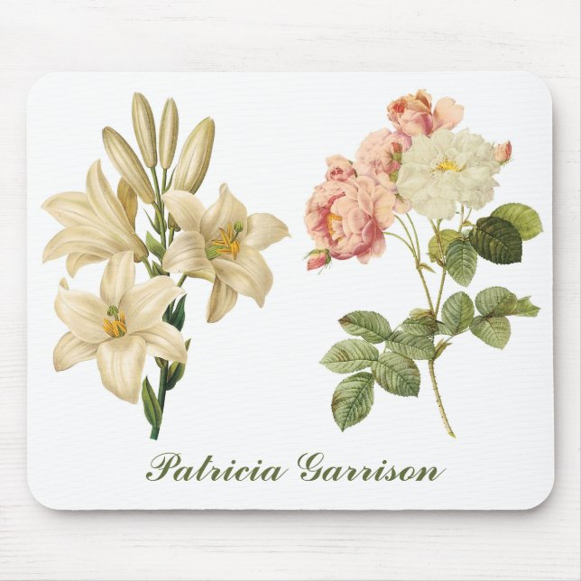 Vintage Flowers custom monogram mousepad (Front)