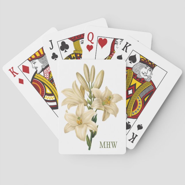 Vintage Flowers custom monogram playing cards 1 (Back)