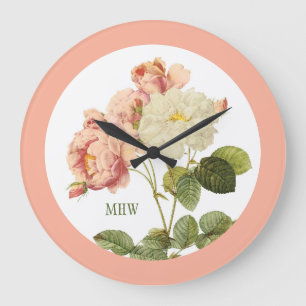Vintage Flowers custom monogram wall clock 2