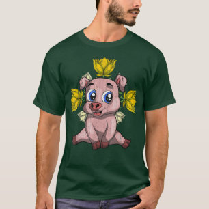 Vintage Flowers Cute Piglet Farm Animal Lover Farm T-Shirt
