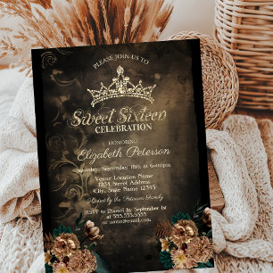 Vintage Flowers Damask Dark Gothic Sweet 16 Invitation