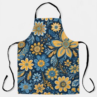 Vintage Flowers Design Hippie Retro Yellow Blue 