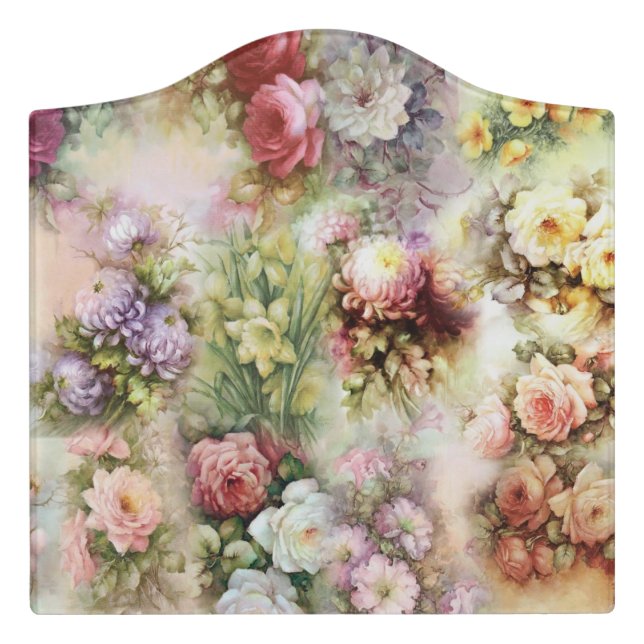 Vintage Flowers Door Sign (Large Crest Front)