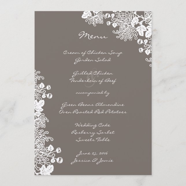 Vintage Flowers Driftwood Gray Wedding Menu (Front)