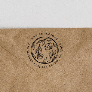 Vintage Flowers Elegant Round Name Return Address Self-inking Stamp