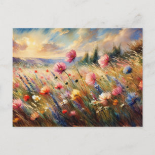 Vintage Flowers Field Nature Scene Impressionist Postcard