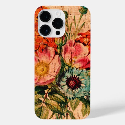 Vintage flowers floral cork print design cute  iPhone 14 pro max case