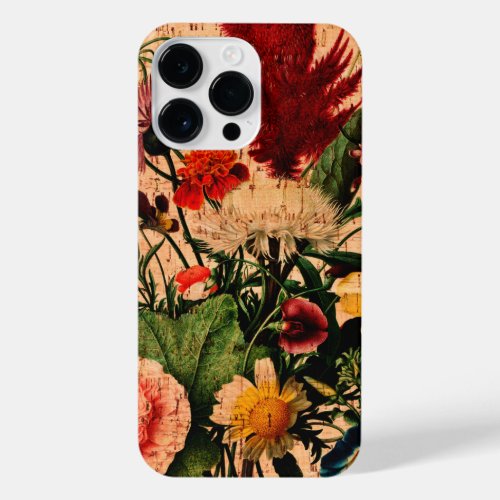 Vintage flowers floral cork print design  iPhone 14 pro max case