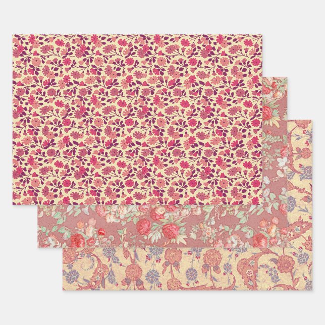 Vintage Flowers Floral Pattern Wrap Craft Paper (Set)