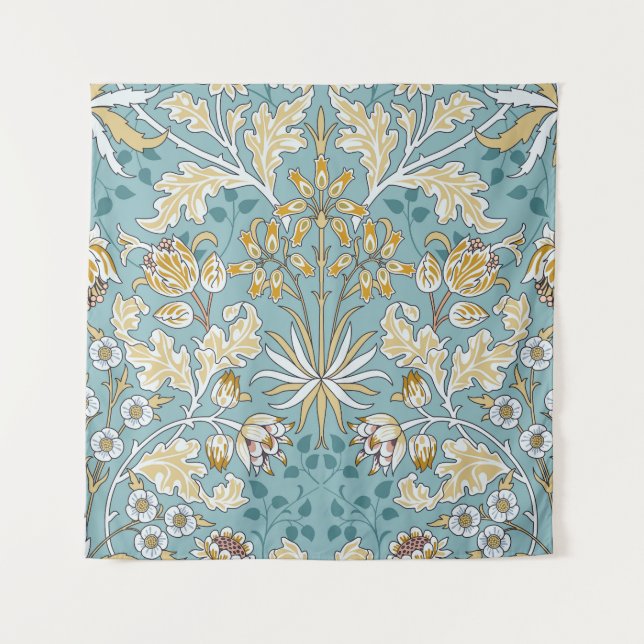 Vintage flowers, foliage seamless light blue patte tapestry (Front)