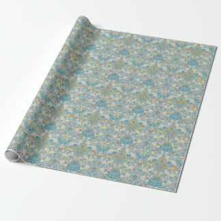Vintage flowers, foliage seamless light blue patte wrapping paper