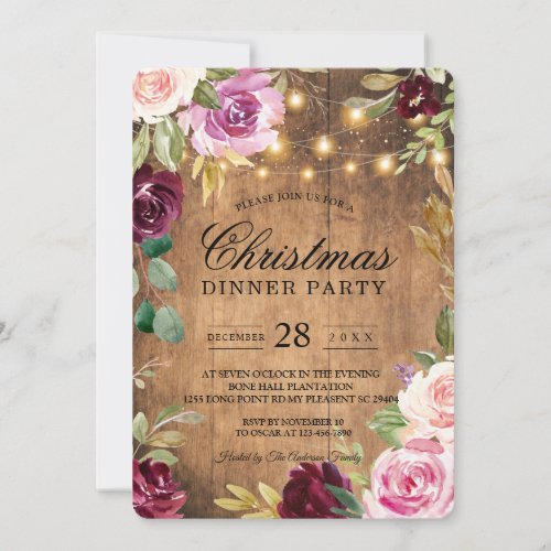 Vintage Flowers Frame With Lights Beauty Invitation