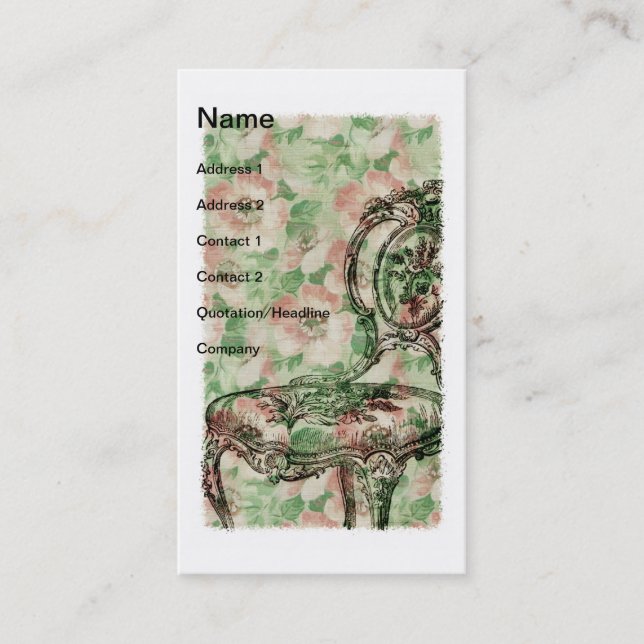 Vintage Flowers French Chair Business Card (Front)