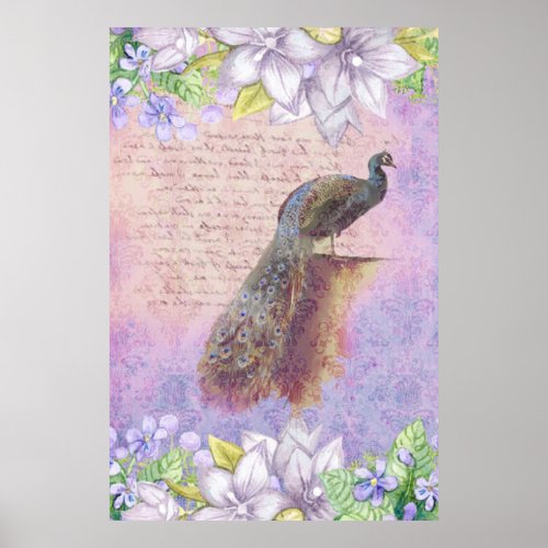  Vintage Flowers French Peacock Victorian AR24 Poster