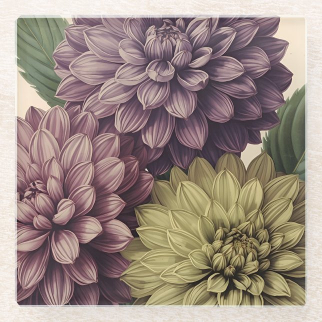 Vintage Flowers Glass Coaster (Front)