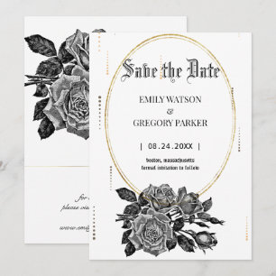 Vintage flowers,gold frame save the date