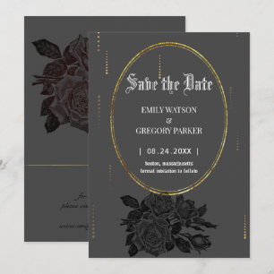 Vintage flowers,gold frame save the date