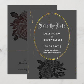 Vintage flowers,gold frame save the date
