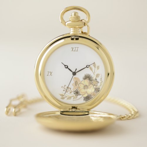 Vintage Flowers Gold Pocket Watch