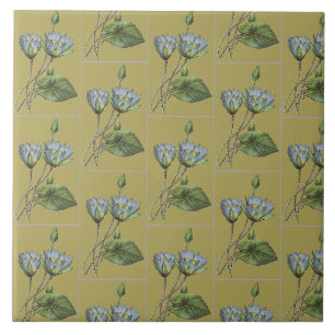 Vintage Flowers Green Blue Yellow Water Lily Ceramic Tile