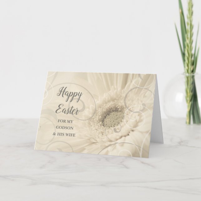 Vintage Flowers Happy Easter Godson & Wife     Holiday Card (Front)