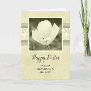 Vintage Flowers Happy Easter Grandson and His Wife Holiday Card