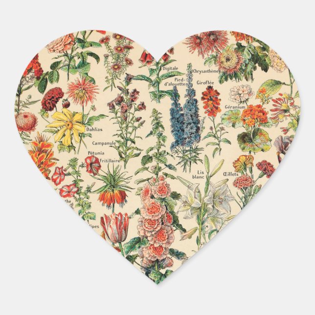 Vintage Flowers  Heart Sticker (Front)