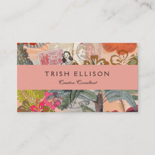 Vintage Flowers Hula Colorful Hawaiian Tropical Business Card