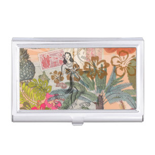Vintage Flowers Hula Colorful Hawaiian Tropical  Business Card Case