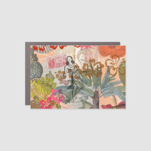 Vintage Flowers Hula Colorful Hawaiian Tropical Car Magnet