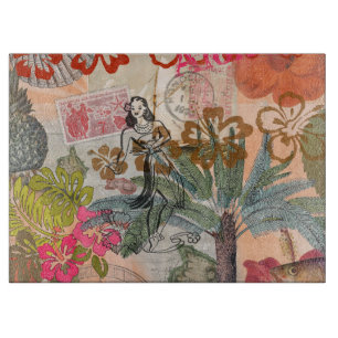 Vintage Flowers Hula Colorful Hawaiian Tropical Cutting Board