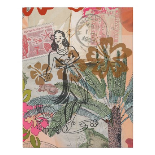 Vintage Flowers Hula Colorful Hawaiian Tropical Faux Canvas Print