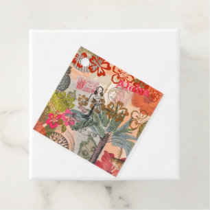 Vintage Flowers Hula Colorful Hawaiian Tropical Favor Tags