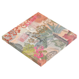 Vintage Flowers Hula Colorful Hawaiian Tropical  Gallery Wrap