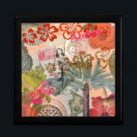 Vintage Flowers Hula Colorful Hawaiian Tropical  Gift Box<br><div class="desc">This vintage tropical hula flower design is based on the colorful artwork from Hawaii. There's a retro hula girl,  palm trees,  tropical hibiscus flowers,  Hawaiian fish,  shells,  and a pineapple.</div>