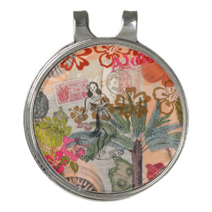 Vintage Flowers Hula Colorful Hawaiian Tropical  Golf Hat Clip