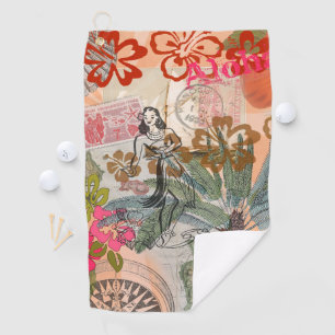 Vintage Flowers Hula Colorful Hawaiian Tropical  Golf Towel