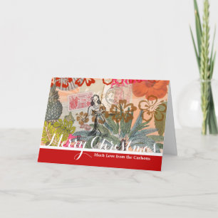 Vintage Flowers Hula Colorful Hawaiian Tropical Holiday Card