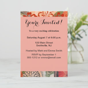 Vintage Flowers Hula Colorful Hawaiian Tropical Invitation