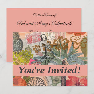 Vintage Flowers Hula Colorful Hawaiian Tropical Invitation