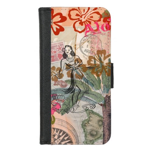 Vintage Flowers Hula Colorful Hawaiian Tropical iPhone 87 Wallet Case