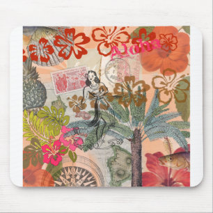 Vintage Flowers Hula Colorful Hawaiian Tropical Mouse Pad