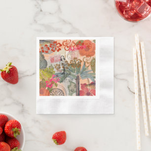 Vintage Flowers Hula Colorful Hawaiian Tropical Napkins