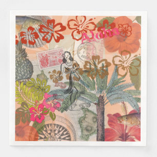 Vintage Flowers Hula Colorful Hawaiian Tropical  Paper Dinner Napkins