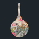 Vintage Flowers Hula Colorful Hawaiian Tropical  Pet ID Tag<br><div class="desc">This vintage tropical hula flower design is based on the colorful artwork from Hawaii. There's a retro hula girl,  palm trees,  tropical hibiscus flowers,  Hawaiian fish,  shells,  and a pineapple.</div>