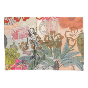 Vintage Flowers Hula Colorful Hawaiian Tropical Pillow Case