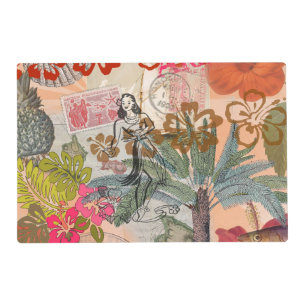 Vintage Flowers Hula Colorful Hawaiian Tropical  Placemat