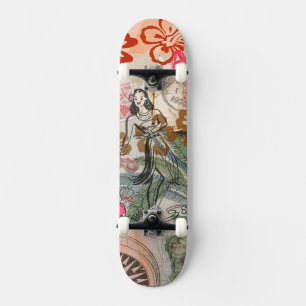 Vintage Flowers Hula Colorful Hawaiian Tropical Skateboard