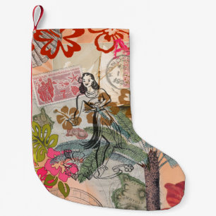 Vintage Flowers Hula Colorful Hawaiian Tropical  Small Christmas Stocking